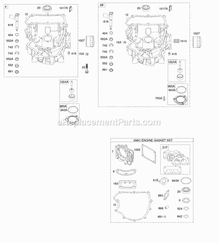 Engine Sump Gasket Set-Engine Diagram and Parts List for 44Q977-0110-G1  Briggs and Stratton Engine